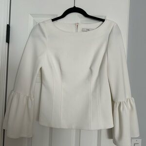 Tibi Cream Ruffled 3/4 Sleeve Blouse
